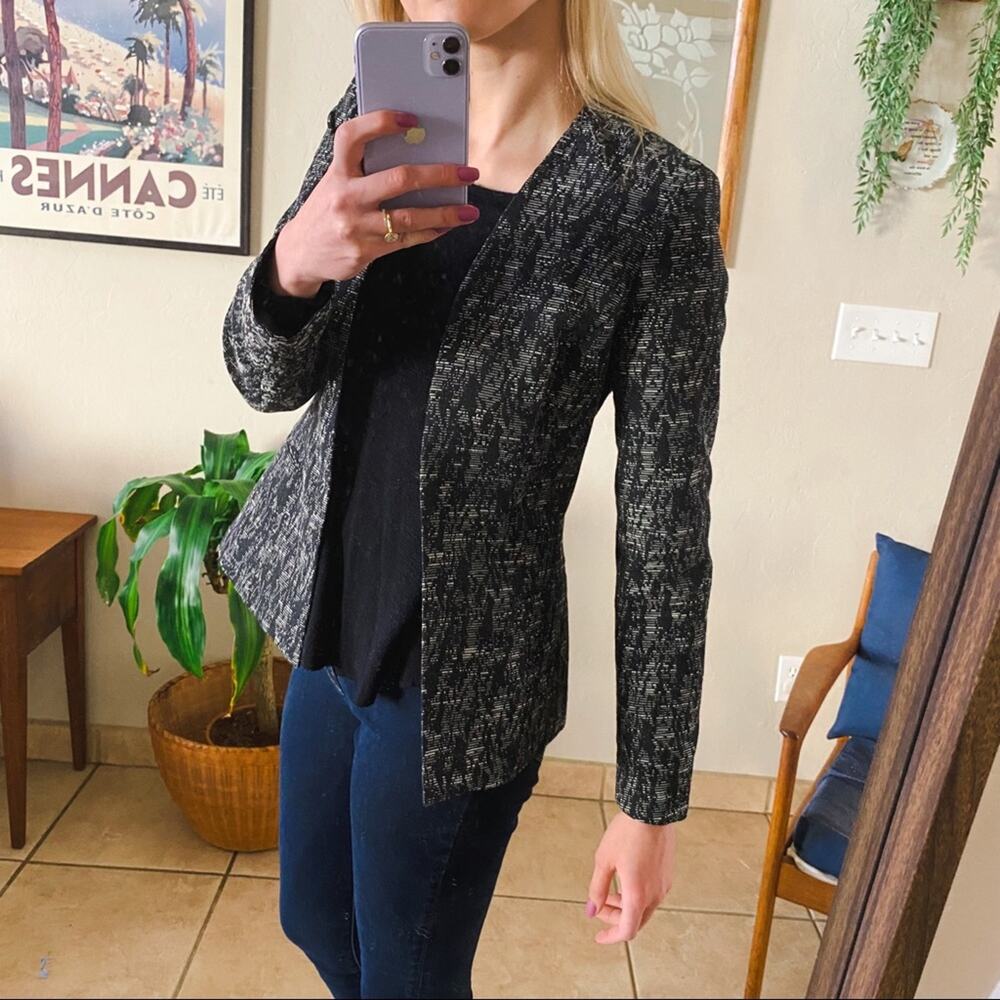 NWT L’AGENCE Black White Open Front Evening Jacket Blazer